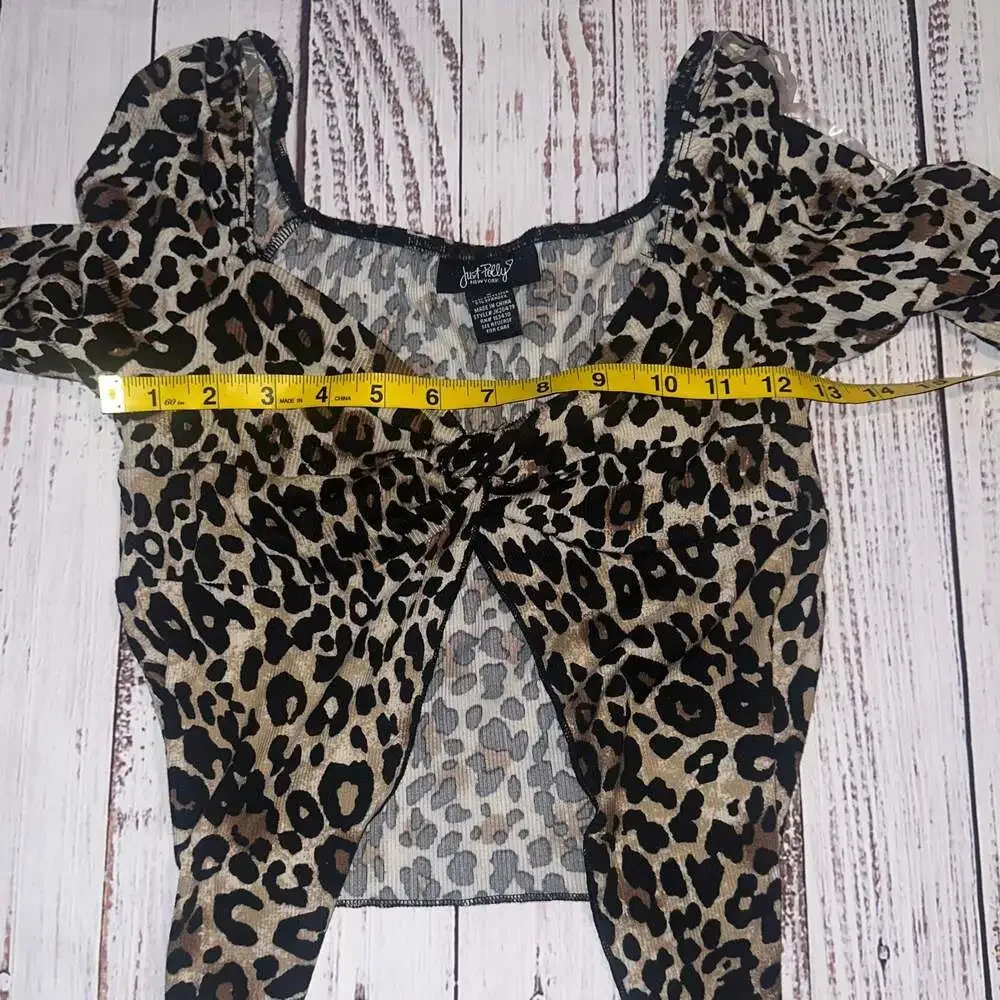 Just Polly Leopard Print Twist Front Ribbed Y2k Fairy whimsigoth Crop Top-S